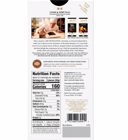 Lindt Excellence Dark Chocolate Touch Of Sea Salt 100gm Global Import