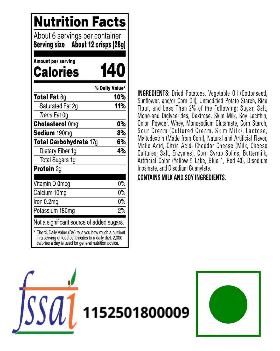 Lays Stax Sour Cream And Onion Chips 155gm - Nosh Products