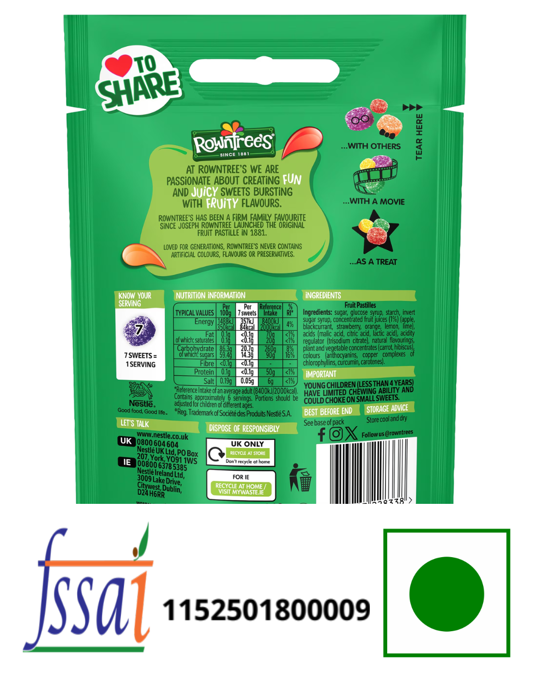 Rowntrees Fruit Pastilles Candy 120gm