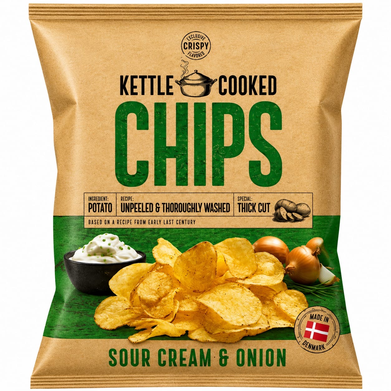 Kettle Cooked Chips Sour Cream And Onion 150gm Imported From Denmark