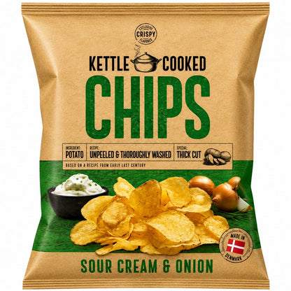 Kettle Cooked Chips Sour Cream And Onion 150gm Imported From Denmark