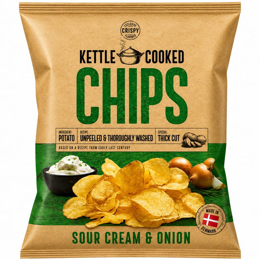 Kettle Cooked Chips Sour Cream And Onion 150gm Imported From Denmark