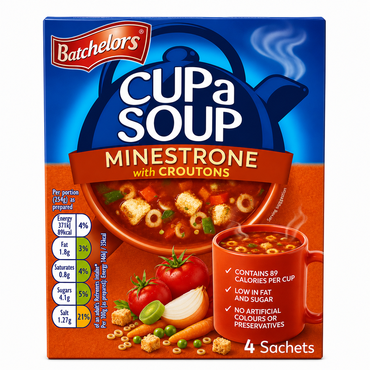 Batchelor's Cup-A-Soup Cream Of Minestrone With Croutons (4 Cups) Imported From UK - Nosh Products
