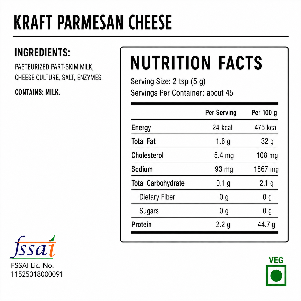 Kraft Parmesan Cheese 227gm Imported From USA - Nosh Products