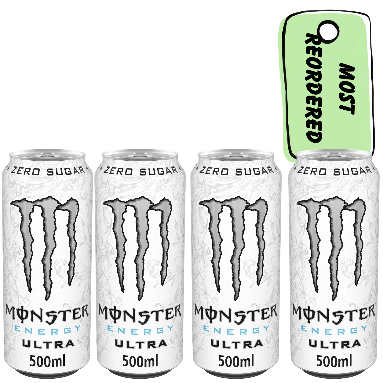 Monster White Energy Drink Zero Sugar 500ml (Pack of 4) Imported From UK