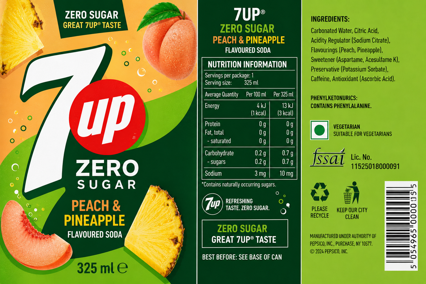 7 Up Peach And Pineapple Zero Sugar Soda 325ml Imported From Asia - Nosh Products