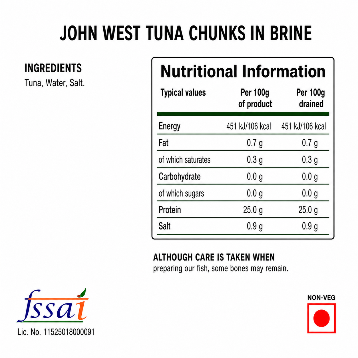 John West Tuna In Brine 160gm Imported From UK - Nosh Products