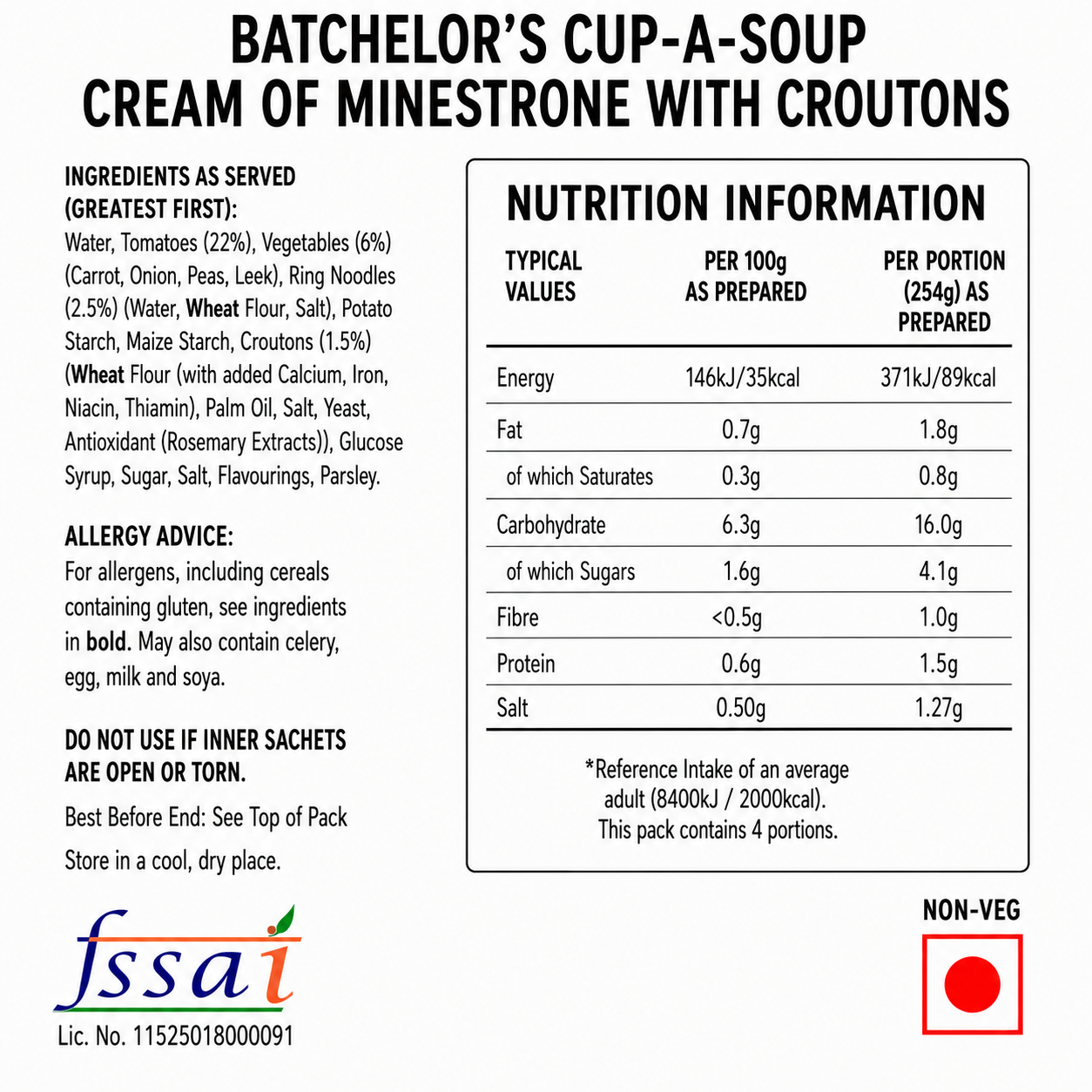 Batchelor's Cup-A-Soup Cream Of Minestrone With Croutons (4 Cups) Imported From UK - Nosh Products