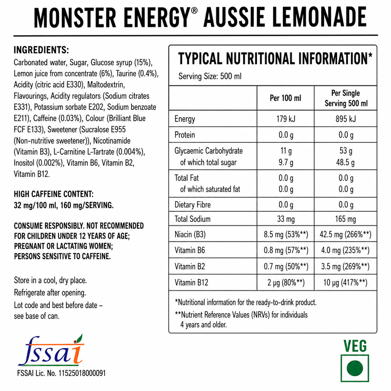 Monster Energy Drink Aussie Lemonade 500ml Imported From UK