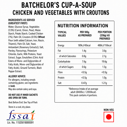 Batchelor's Cup-A-Soup Chicken And Vegetables With Croutons (4 Cups) Imported From UK - Nosh Products