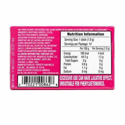Trident Bubblegum Chewing Gum Imported From USA