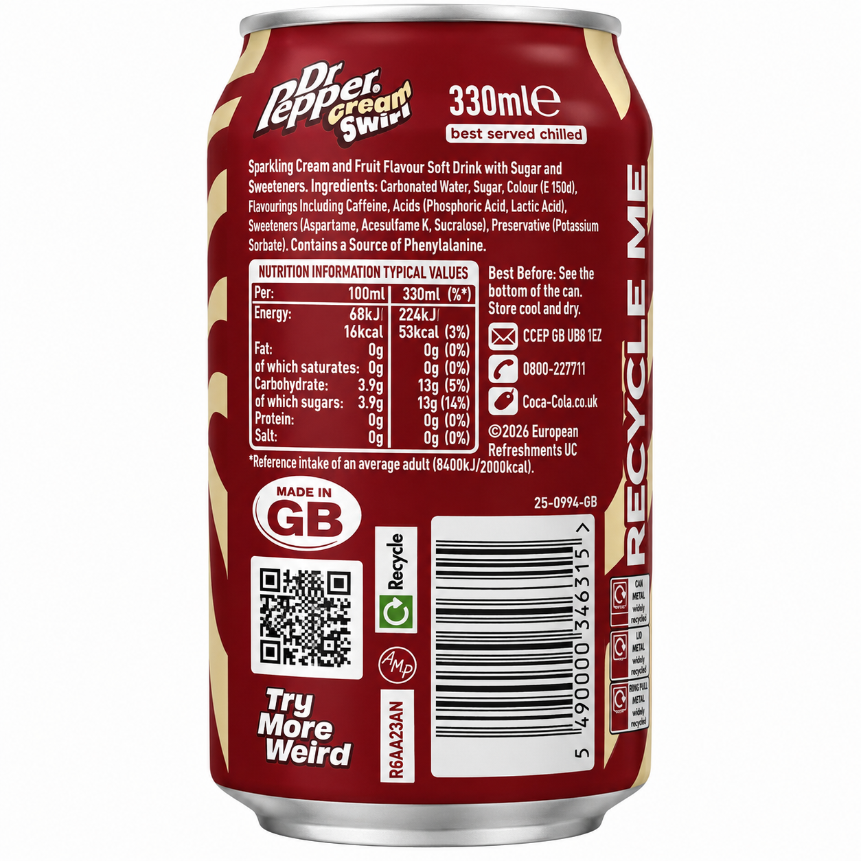 Dr Pepper Cream Swirl 330ml Imported From UK