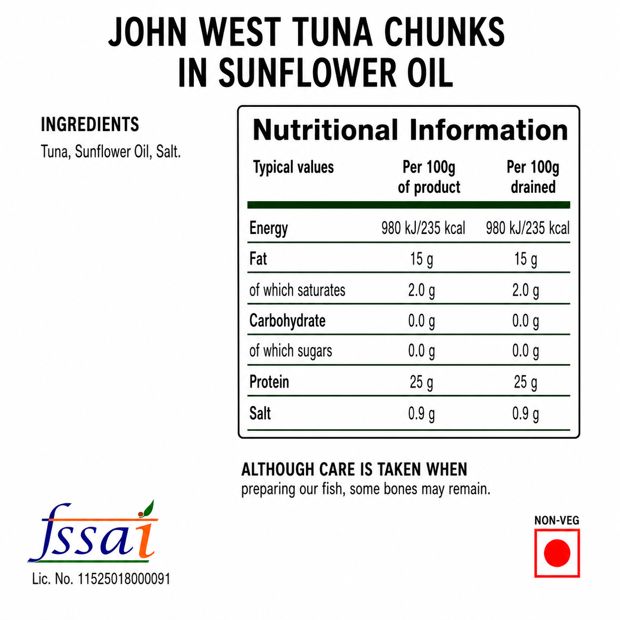 John West Tuna Sunflower Oil 160gm Imported From UK - Nosh Products