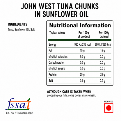 John West Tuna Sunflower Oil 160gm Imported From UK - Nosh Products