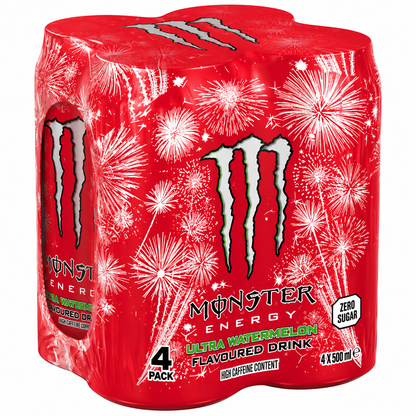 Monster Energy Drink Ultra Watermelon Zero Sugar 500ml ( Pack Of 4) Imported From UK