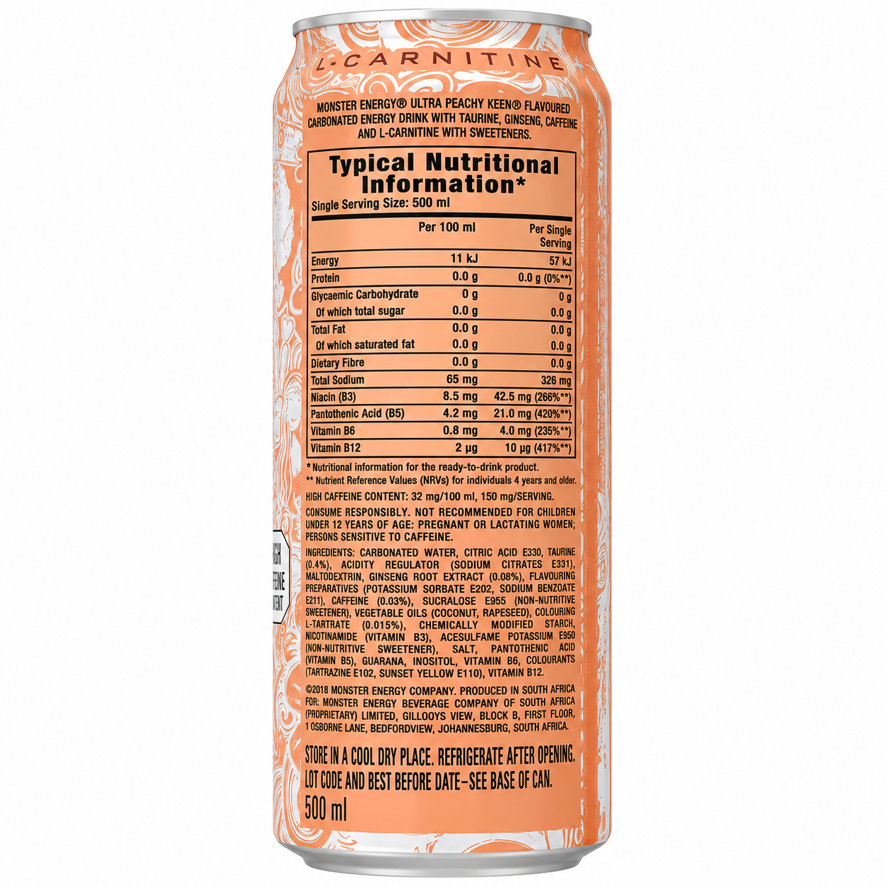 Monster Energy Drink Ultra Peachy Keen Zero Sugar 500ml (Pack of 4) Imported From UK