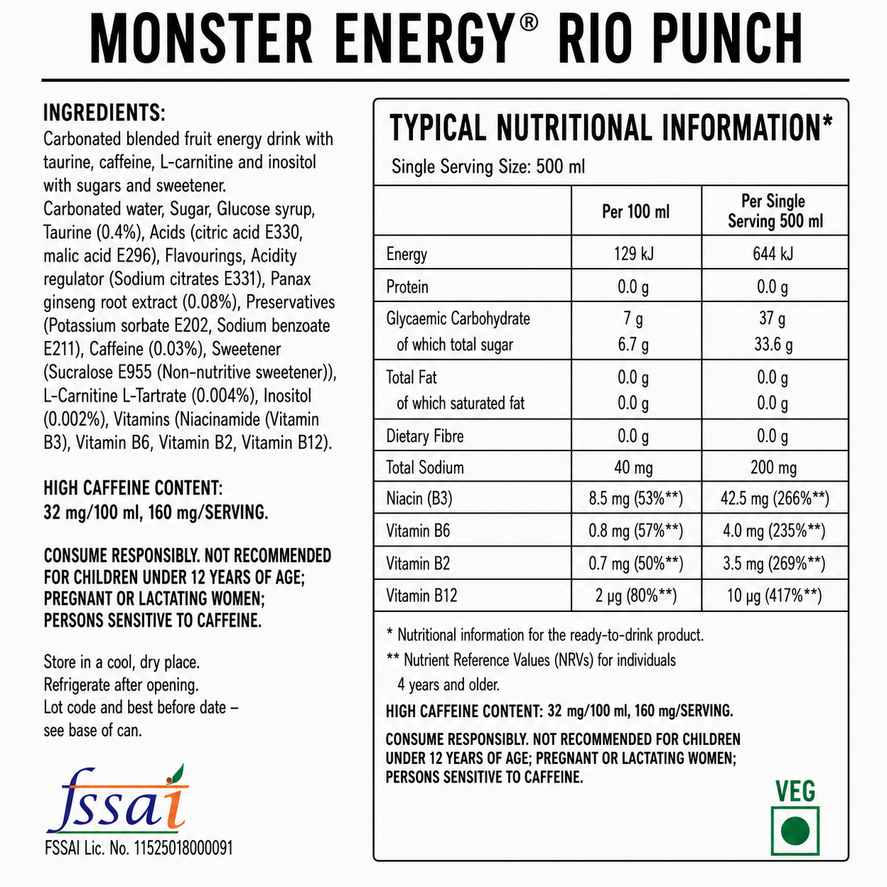 Monster Energy Drink Rio Punch 500ml (Pack Of 4) Imported From UK