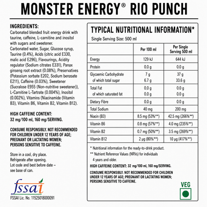 Monster Energy Drink Rio Punch 500ml (Pack Of 4) Imported From UK