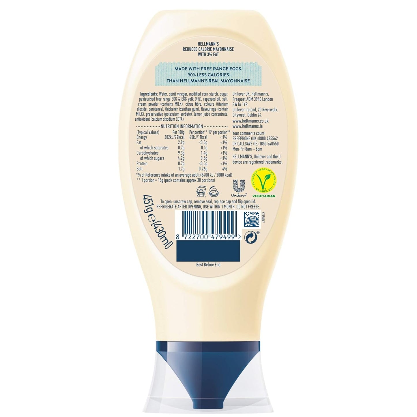 Hellmann's Lighter Than Light Mayonnaise 430ml