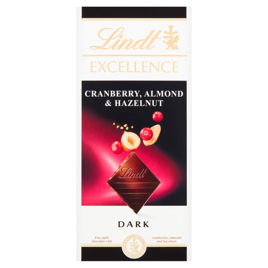 Lindt Excellence Almond,Hazelnut And Cranberry Dark Chocolate 100gm