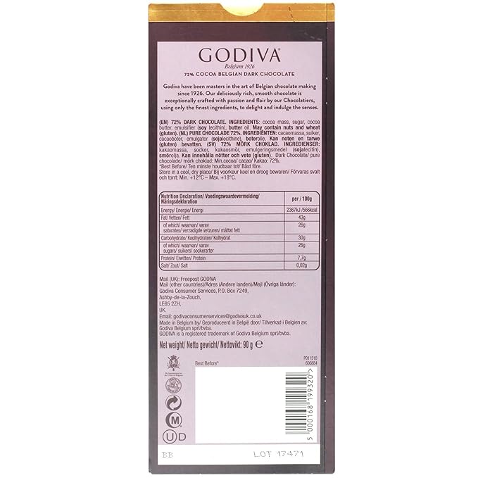 Godiva 72% Dark Chocolate 90gm