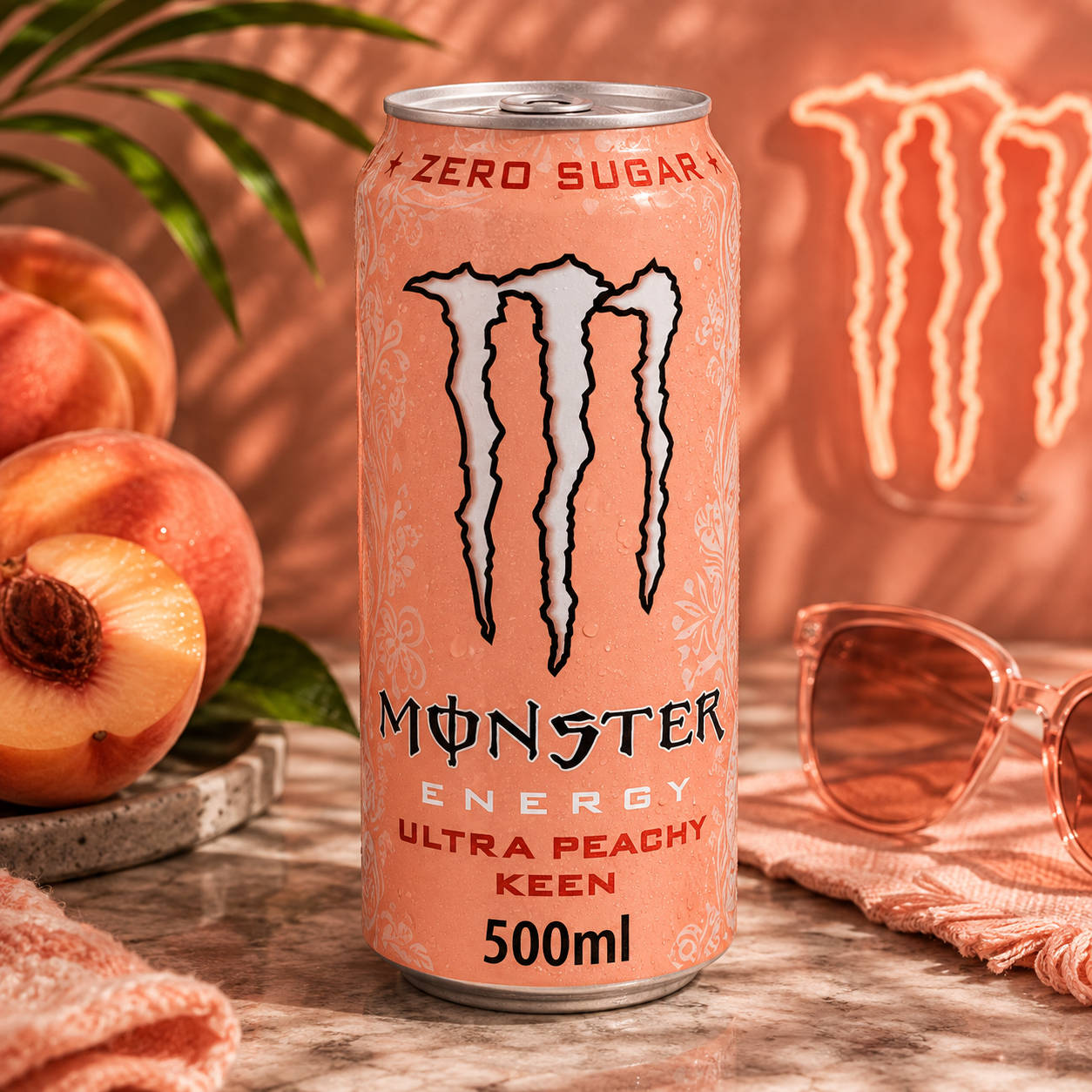 Monster Energy Drink Ultra Peachy Keen Zero Sugar 500ml (Pack of 4) Imported From UK