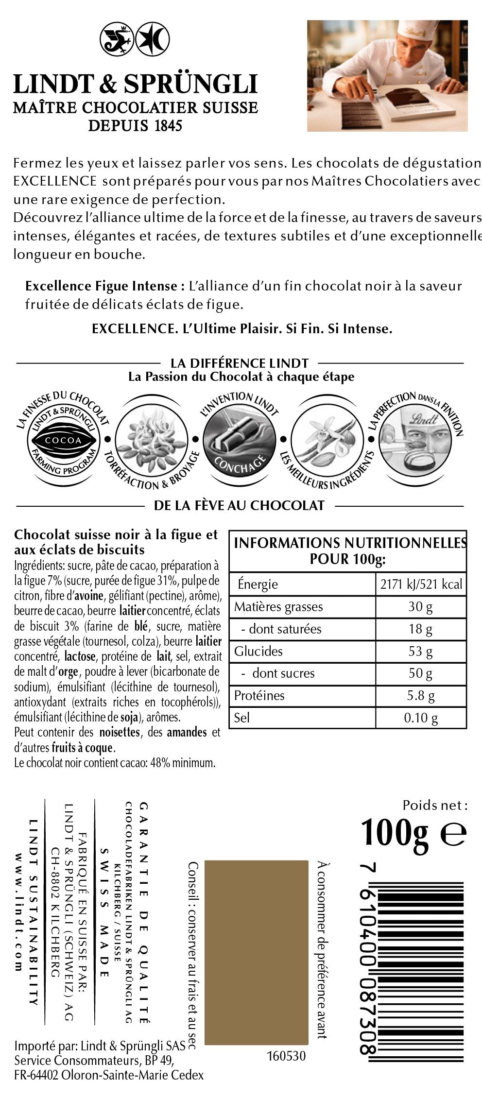 Lindt Excellence Fig Intense Dark Chocolate 100gm