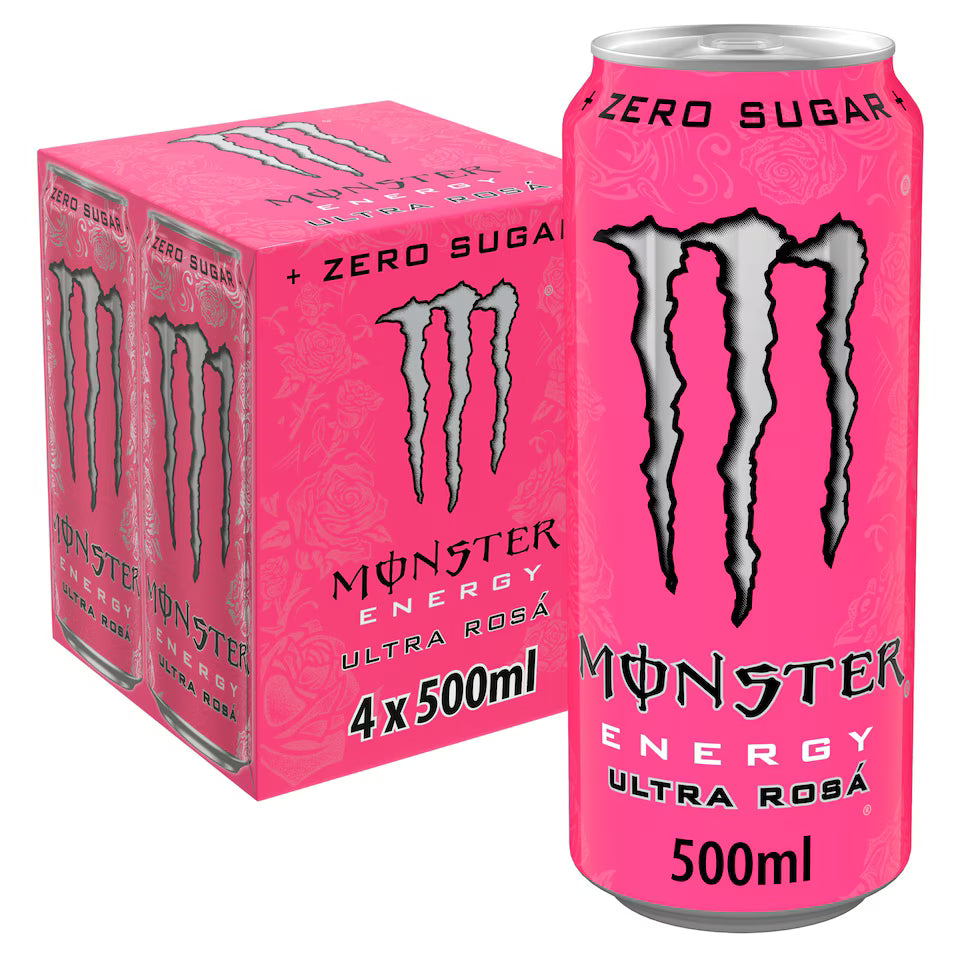 Monster Energy Drink Ultra Rosa Zero Sugar 500ml (Pack Of 4)