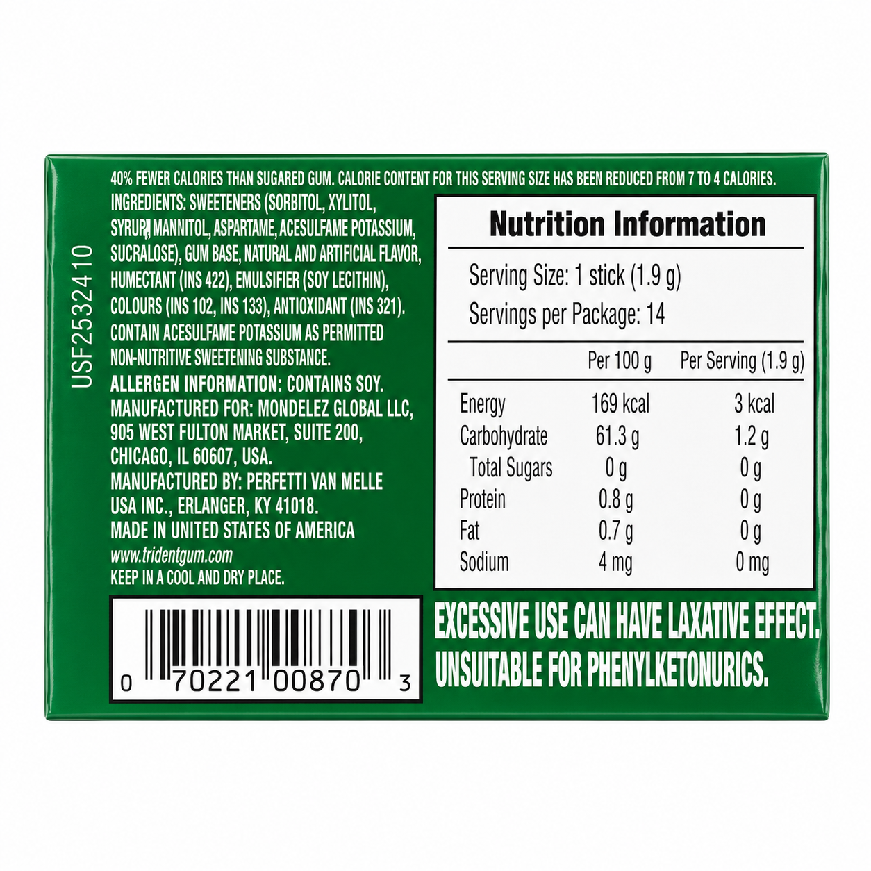 Trident Spearmint Chewing Gum Imported From USA - Nosh Products