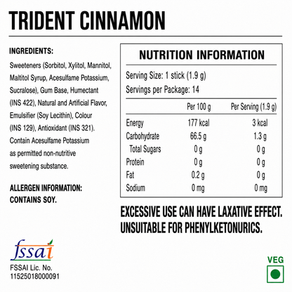 Trident Cinnamon Chewing Gum Imported From USA - Nosh Products