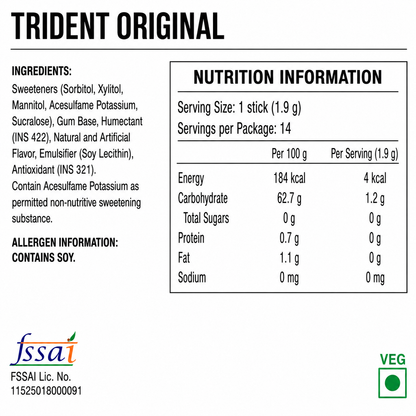 Trident Original Chewing Gum Imported From USA - Nosh Products