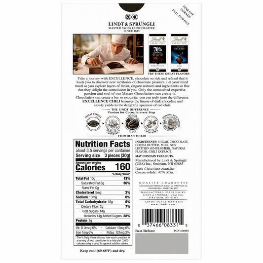 Lindt Excellence Chilli Dark Chocolate 100gm Global Import