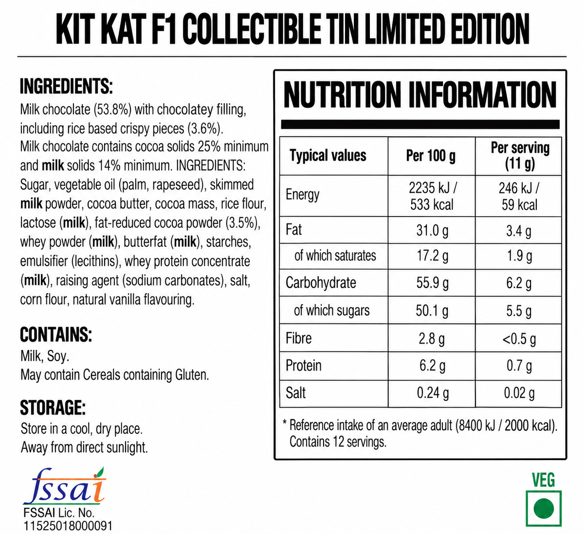 Kit Kat F1 Collectible Tin Limited Edition 132gm