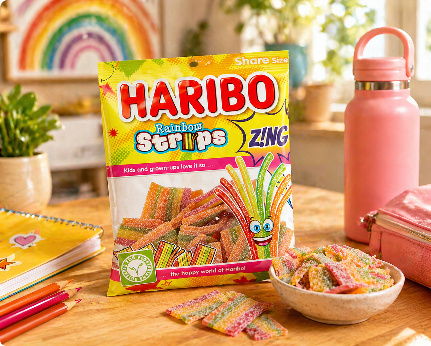 Haribo Rainbow Strips Sours Candy 130gm