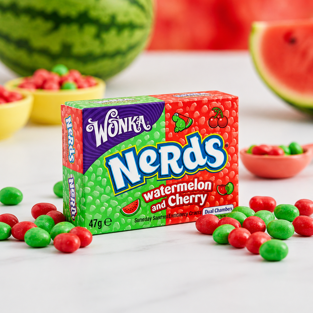 Wonka Nerds Watermelon And Cherry Candy 47gm - Nosh Products