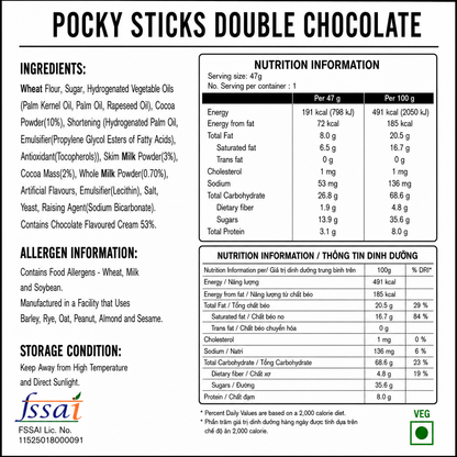Pocky Sticks Double Chocolate 47gm Imported From Asia