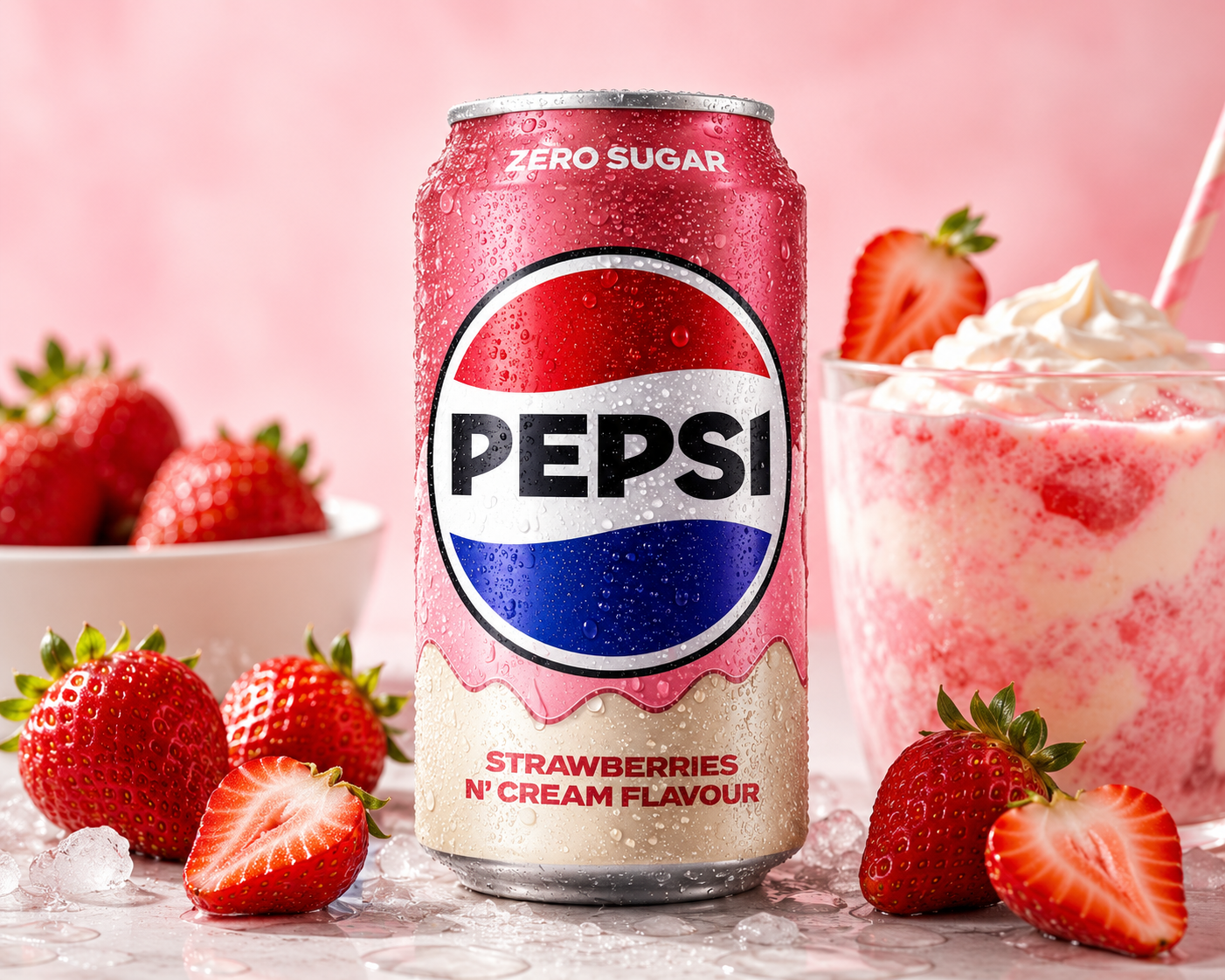 Pepsi Strawberries And Cream Soda Zero Sugar 330ml Imported From UK