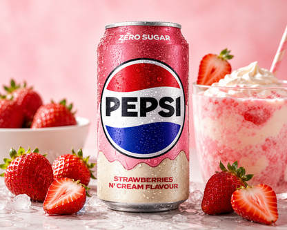 Pepsi Strawberries And Cream Soda Zero Sugar 330ml Imported From UK