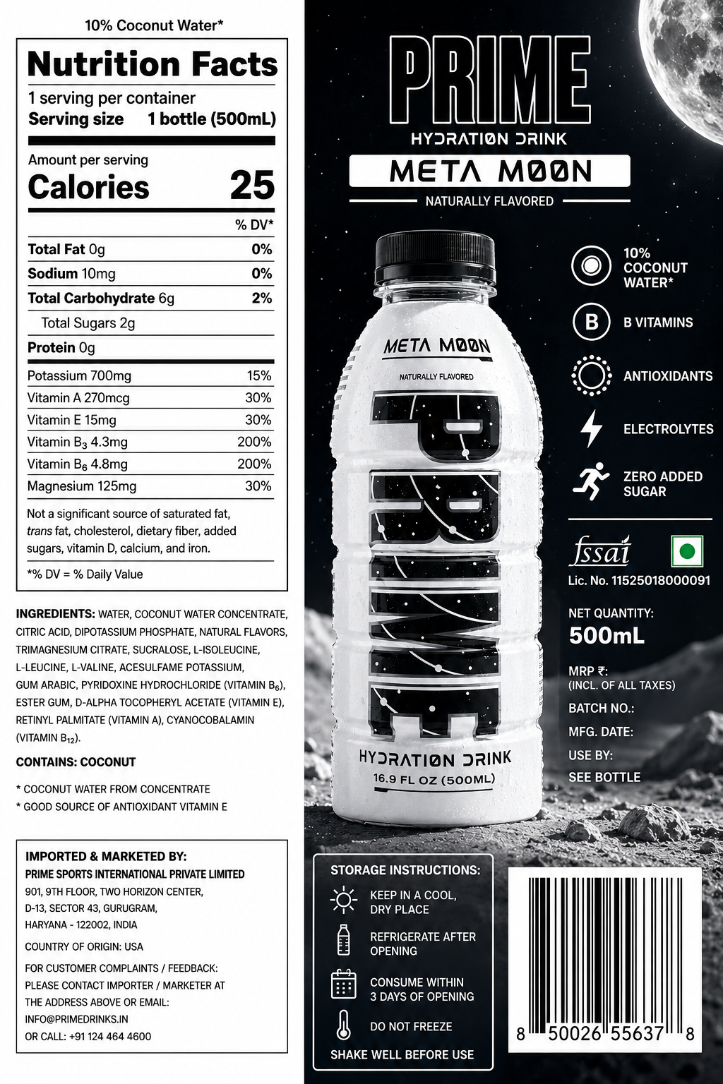 Prime Hydration Meta Moon Drink 500ml Imported From USA - Nosh Products