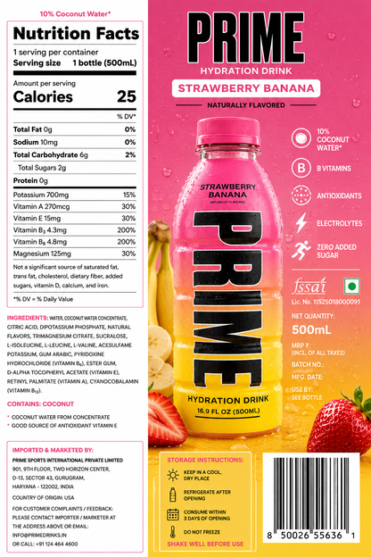 Prime Hydration Strawberry Banana 500ml Imported From USA - Nosh Products