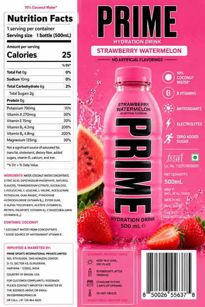 Prime Hydration Strawberry Watermelon Drink 500ml Imported From USA - Nosh Products