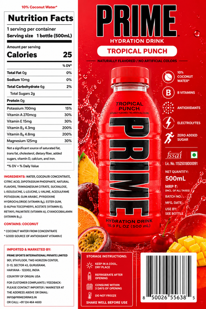 Prime Hydration Tropical Punch 500ml Imported From USA - Nosh Products