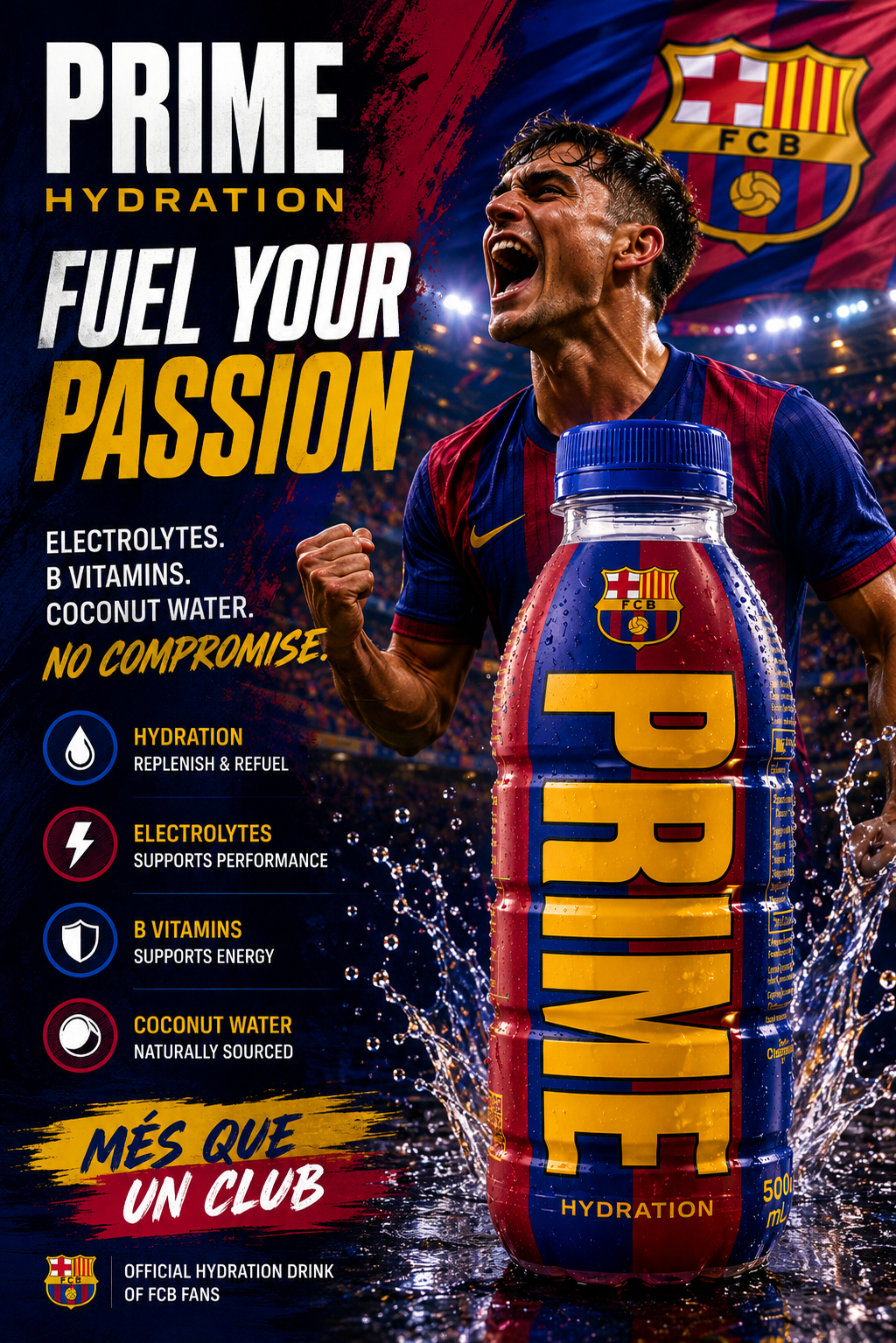 Prime Hydration Barcelona Drink 500ml Imported From USA - Nosh Products
