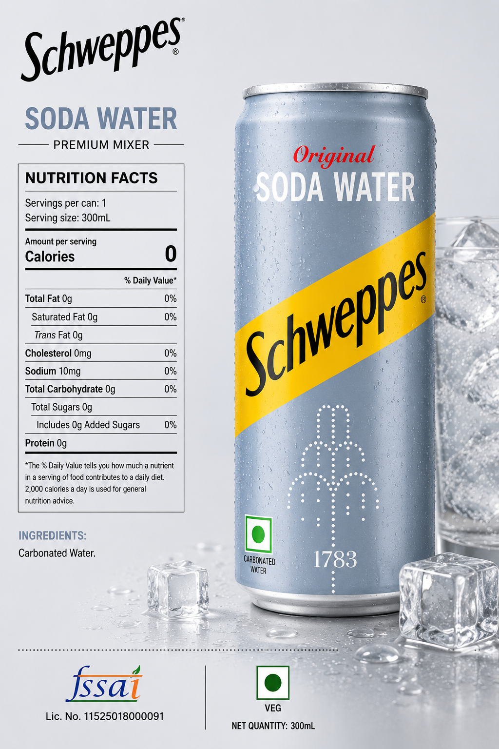 Schweppes Soda Water 330ml Global Import - Nosh Products
