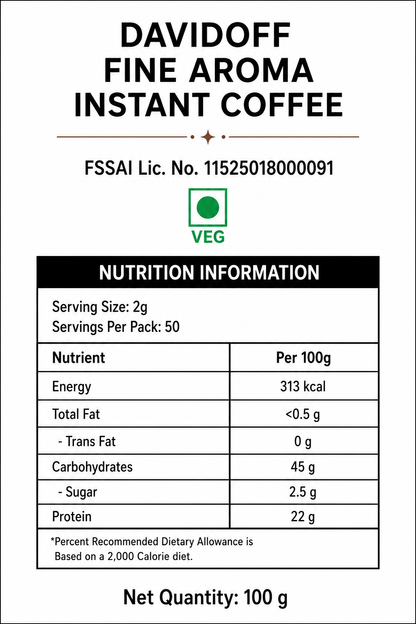Davidoff Fine Aroma Instant Coffee 100gm Imported From USA - Nosh Products