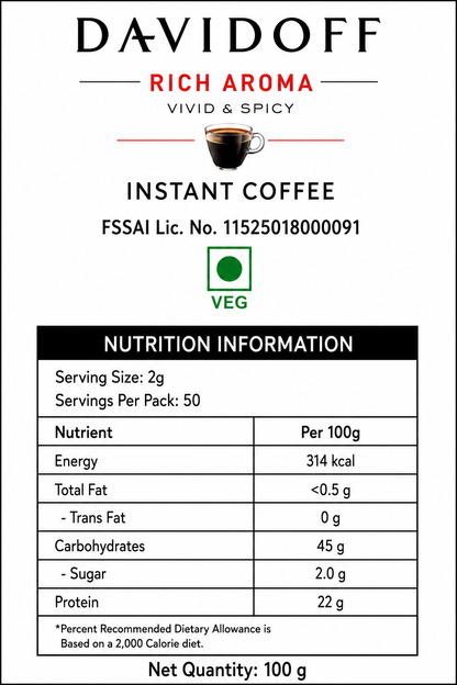 Davidoff Rich Aroma Instant Coffee 100gm Imported From USA - Nosh Products