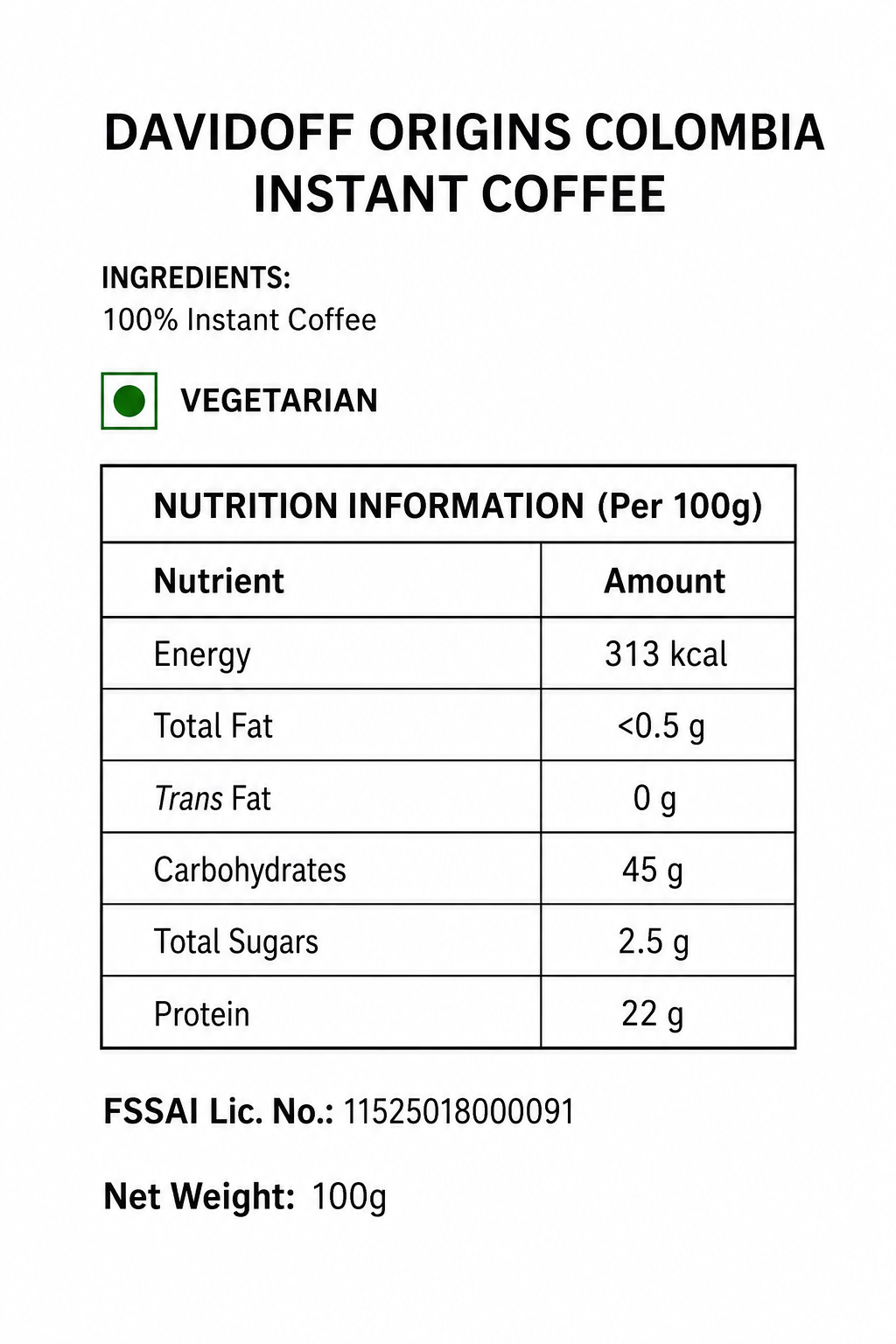 Davidoff Colombia Instant Coffee 100gm Imported From USA - Nosh Products