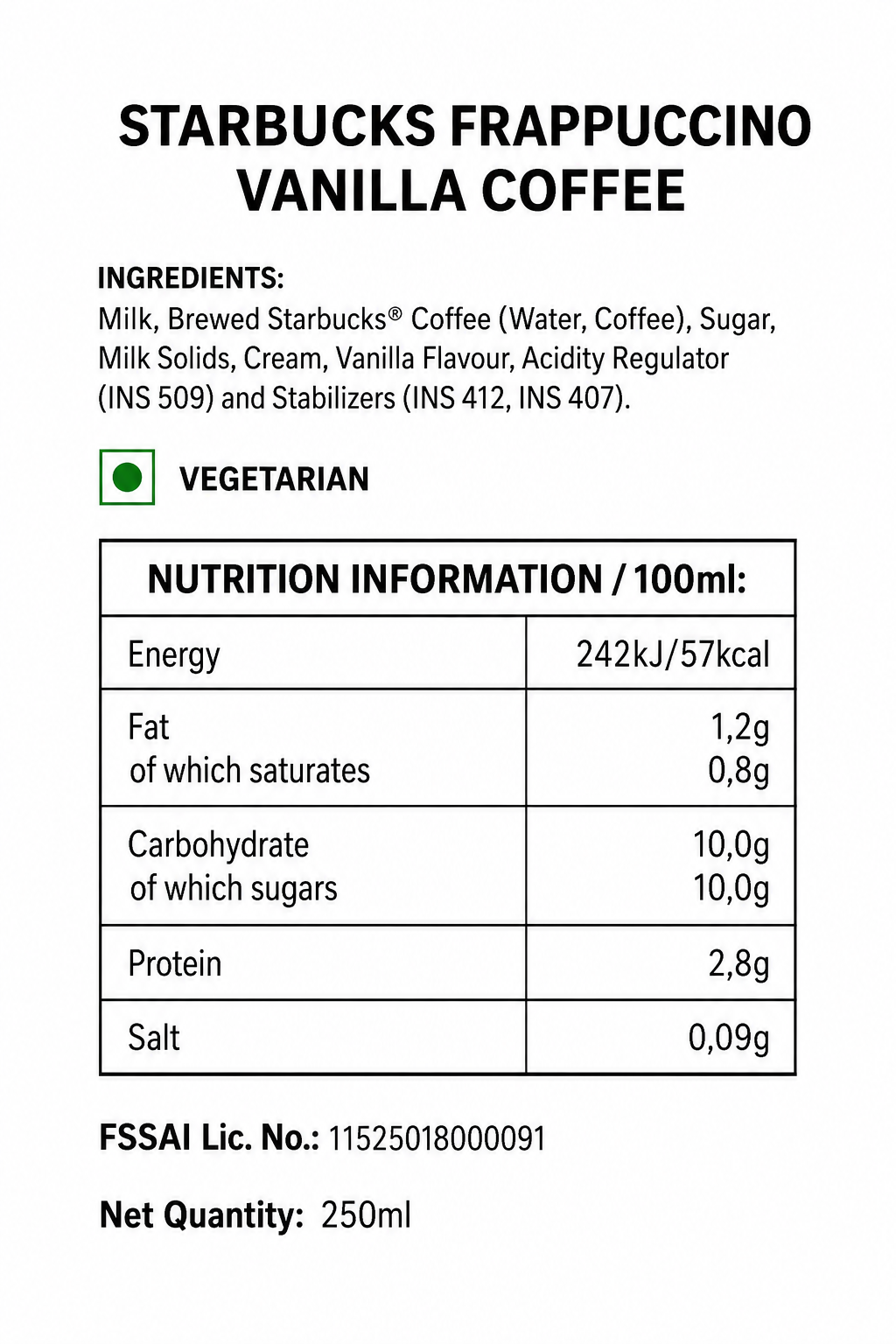 Starbucks Frappuccino Vanilla Coffee 250ml Imported From USA - Nosh Products