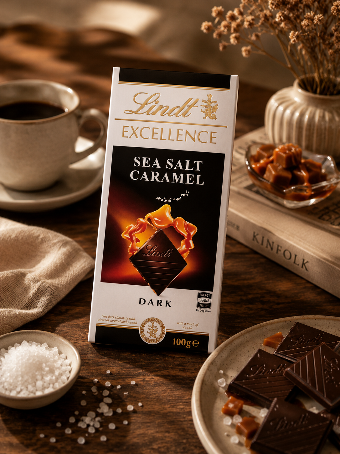 Lindt Excellence Caramel With A Touch Of Sea Salt Dark Chocolate 100gm Global Import - Nosh Products