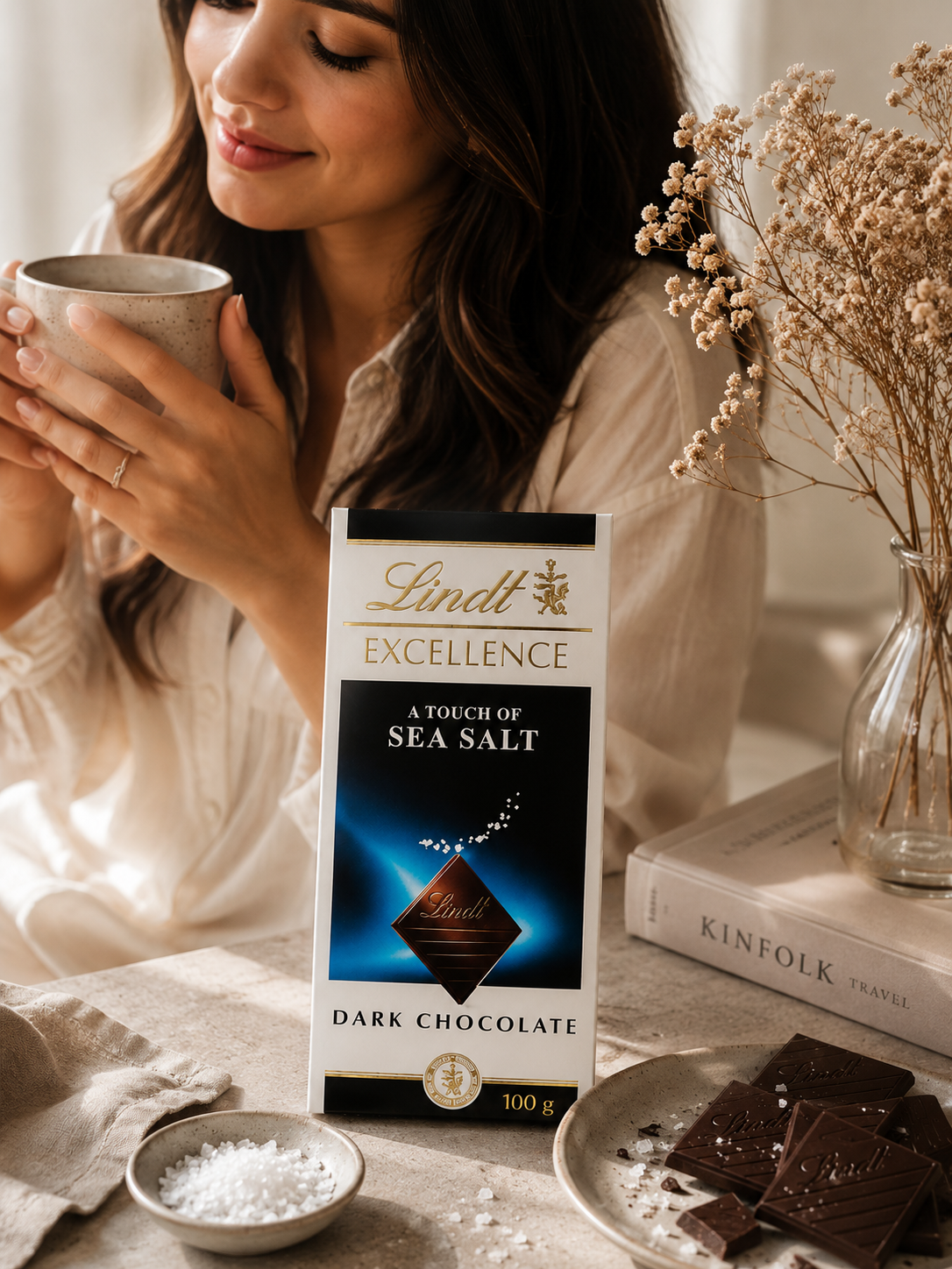 Lindt Excellence Dark Chocolate Touch Of Sea Salt 100gm Global Import - Nosh Products